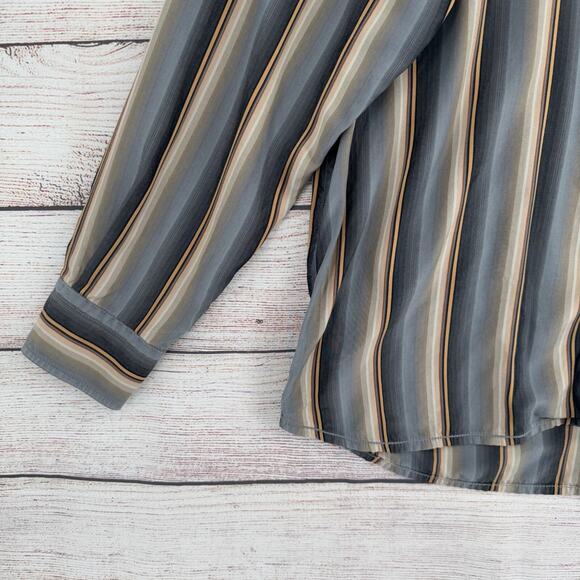 Tommy Bahama Silk Striped Long Sleeve Button Down Shirt Men's XL Blue/Beige/Gray - Picture 5 of 15